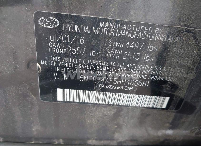 Photo 9 of 2017 Hyundai Sonata SPORT (VIN 5NPE34AF5HH460681)