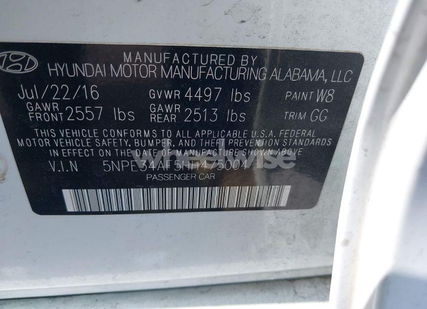 Photo 9 of 2017 Hyundai Sonata LIMITED (VIN 5NPE34AF5HH475004)