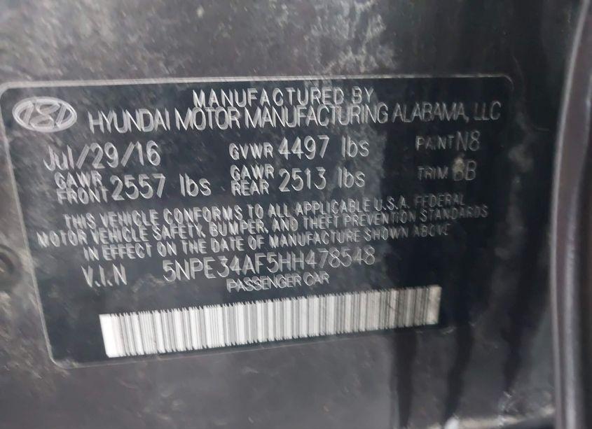 Photo 9 of 2017 Hyundai Sonata SPORT (VIN 5NPE34AF5HH478548)