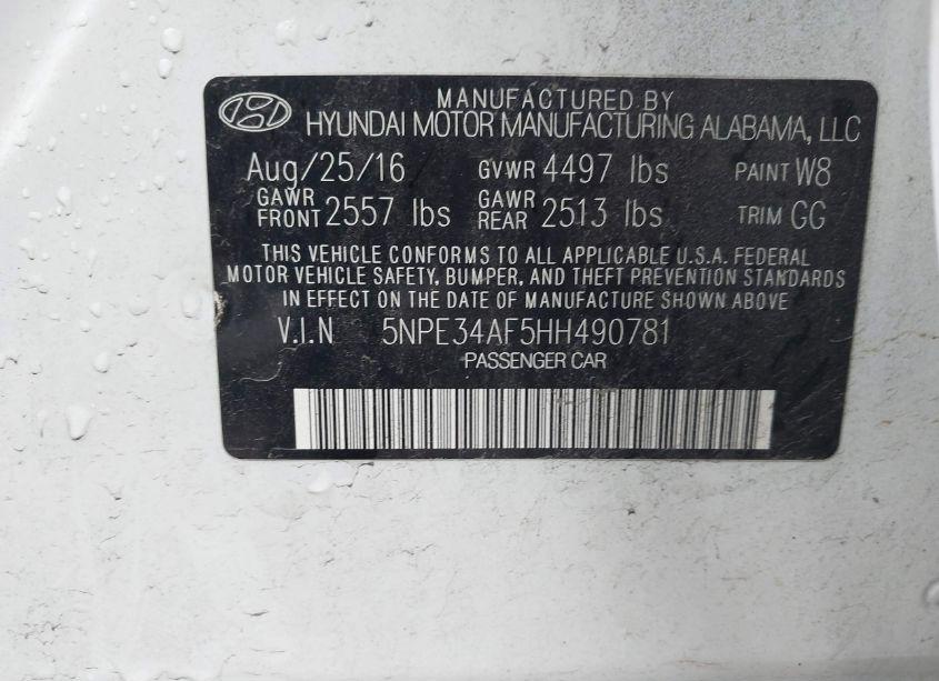 Photo 9 of 2017 Hyundai Sonata SPORT (VIN 5NPE34AF5HH490781)