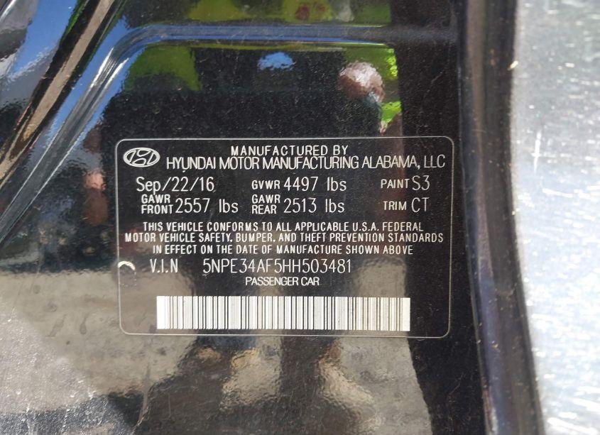 Photo 9 of 2017 Hyundai Sonata SPORT (VIN 5NPE34AF5HH503481)