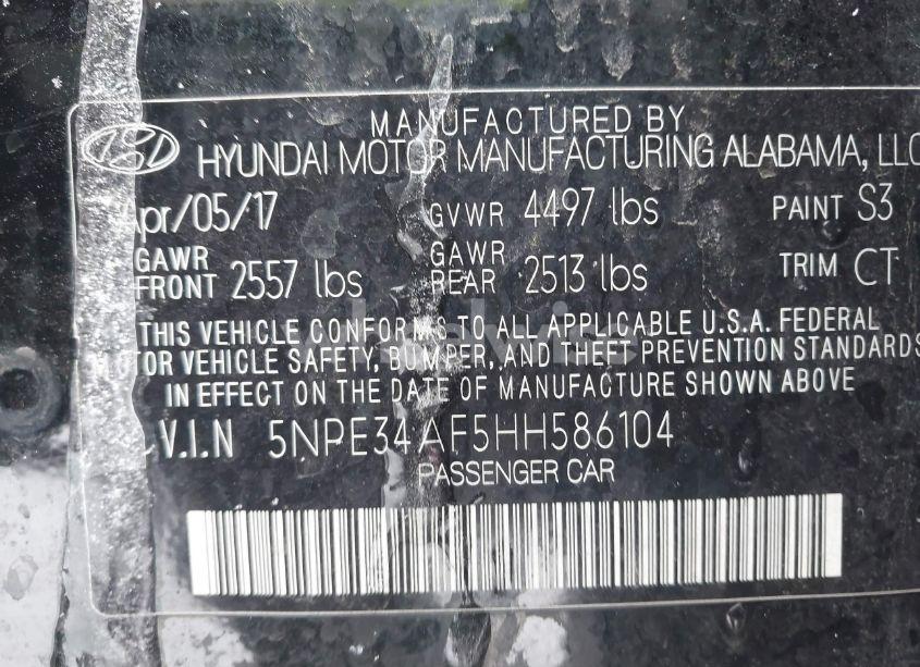 Photo 9 of 2017 Hyundai Sonata SPORT (VIN 5NPE34AF5HH586104)