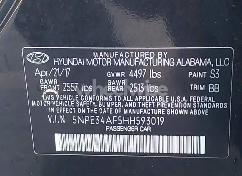 Photo 9 of 2017 Hyundai Sonata LIMITED (VIN 5NPE34AF5HH593019)