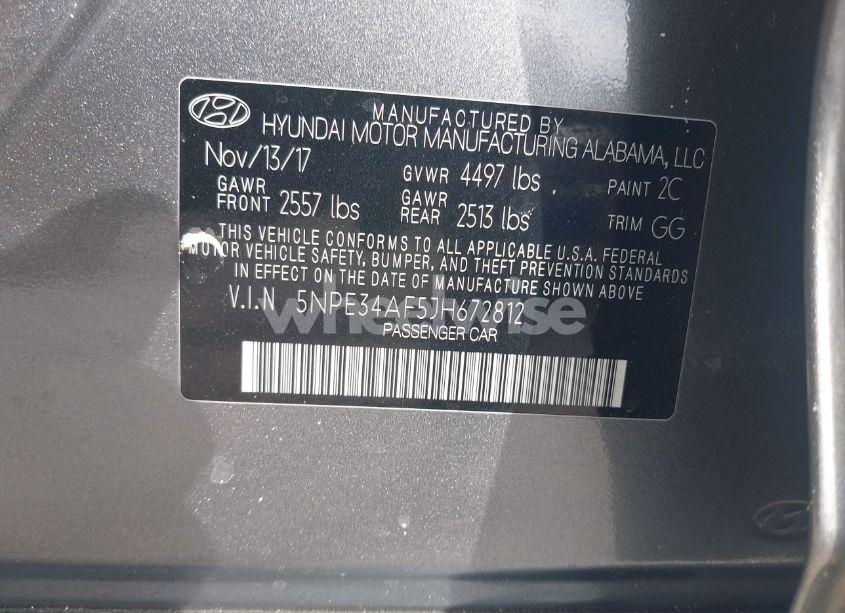 Photo 9 of 2018 Hyundai Sonata SEL (VIN 5NPE34AF5JH672812)