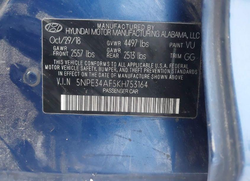 Photo 9 of 2019 Hyundai Sonata SEL (VIN 5NPE34AF5KH753164)