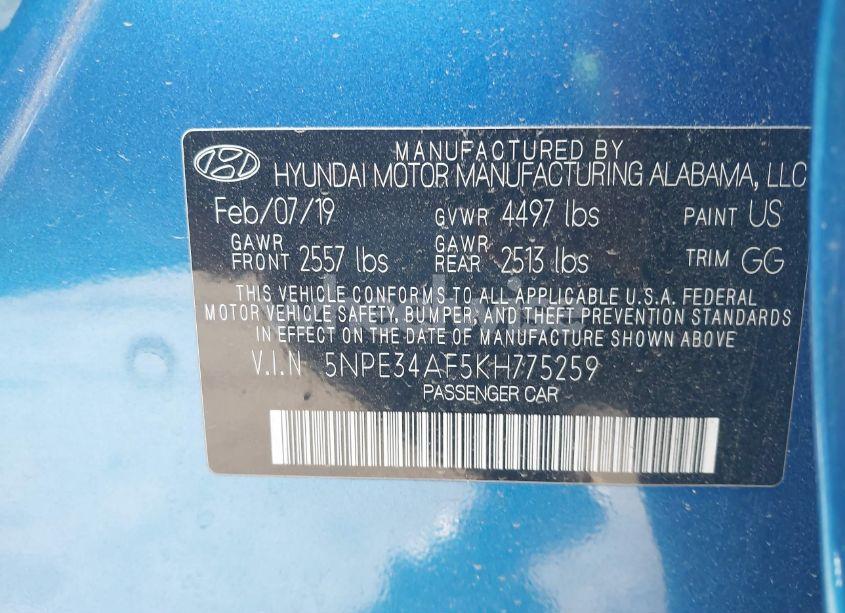 Photo 9 of 2019 Hyundai Sonata SEL (VIN 5NPE34AF5KH775259)
