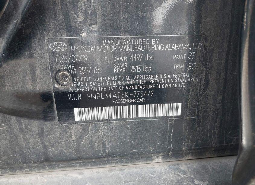 Photo 9 of 2019 Hyundai Sonata SEL (VIN 5NPE34AF5KH775472)
