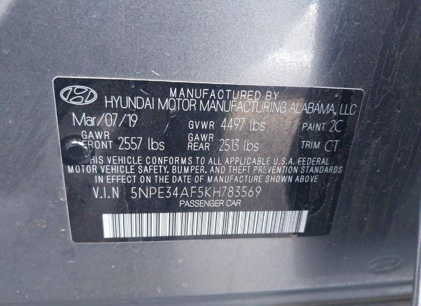Photo 9 of 2019 Hyundai Sonata SEL (VIN 5NPE34AF5KH783569)