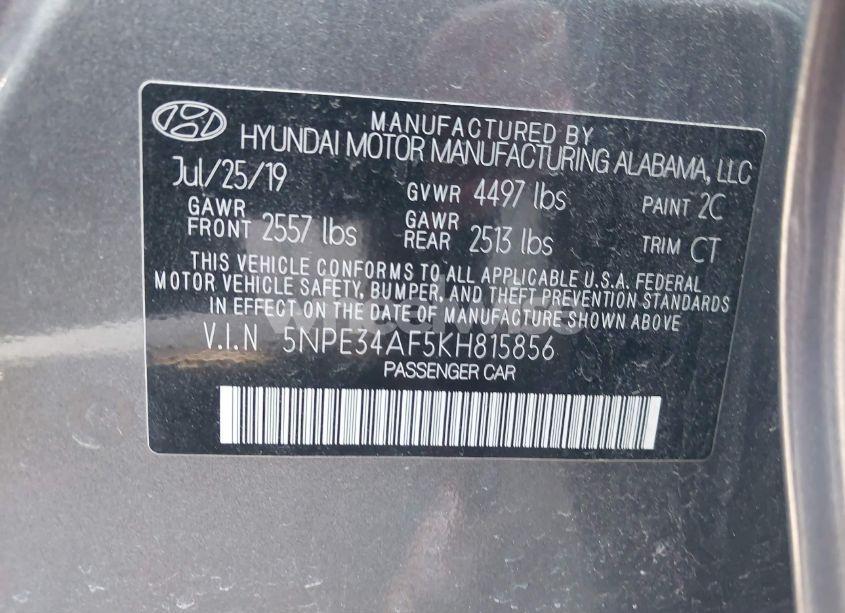 Photo 9 of 2019 Hyundai Sonata SEL (VIN 5NPE34AF5KH815856)