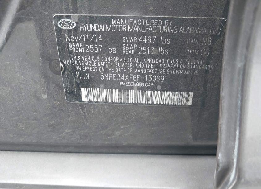 Photo 9 of 2015 Hyundai Sonata SPORT (VIN 5NPE34AF6FH130691)