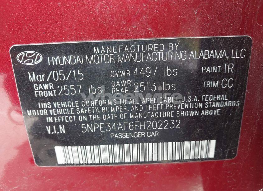 Photo 9 of 2015 Hyundai Sonata SPORT (VIN 5NPE34AF6FH202232)