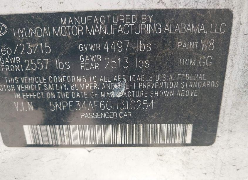 Photo 9 of 2016 Hyundai Sonata LIMITED (VIN 5NPE34AF6GH310254)