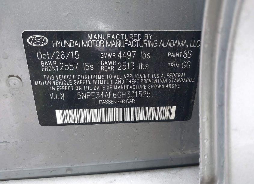 Photo 9 of 2016 Hyundai Sonata LIMITED (VIN 5NPE34AF6GH331525)