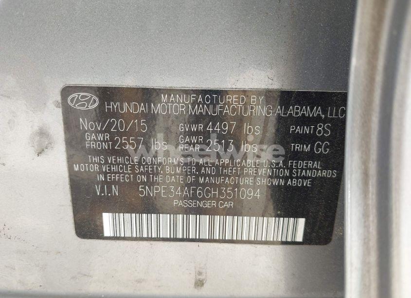 Photo 9 of 2016 Hyundai Sonata SPORT (VIN 5NPE34AF6GH351094)