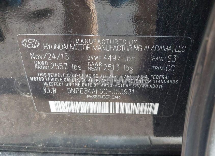 Photo 9 of 2016 Hyundai Sonata SPORT (VIN 5NPE34AF6GH353931)