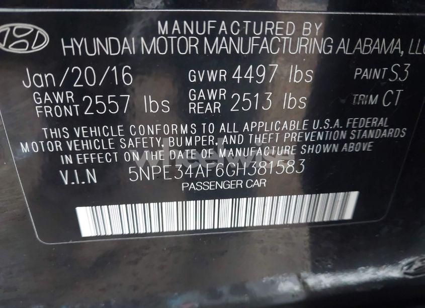 Photo 9 of 2016 Hyundai Sonata SPORT (VIN 5NPE34AF6GH381583)