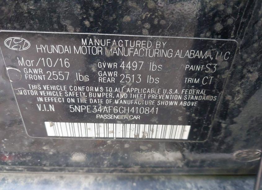 Photo 9 of 2016 Hyundai Sonata LIMITED (VIN 5NPE34AF6GH410841)