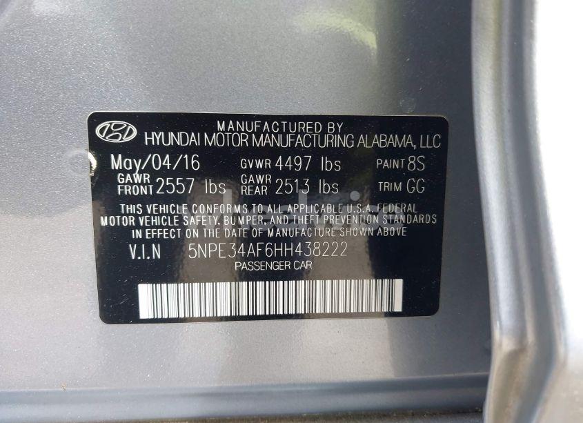 Photo 9 of 2017 Hyundai Sonata SPORT (VIN 5NPE34AF6HH438222)