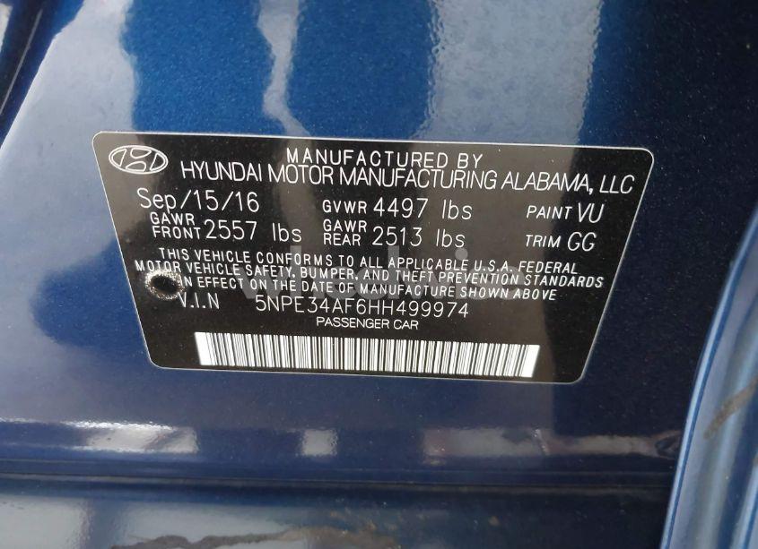 Photo 9 of 2017 Hyundai Sonata SPORT (VIN 5NPE34AF6HH499974)