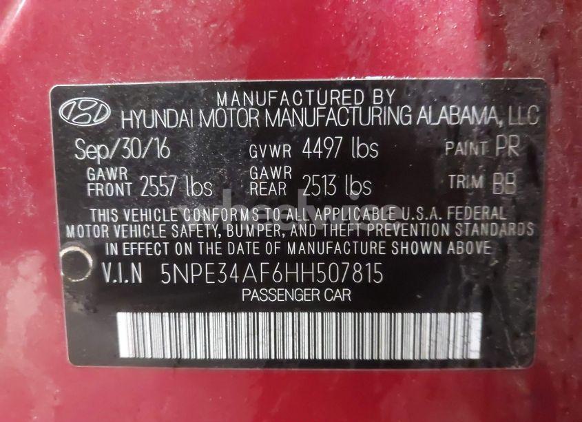 Photo 9 of 2017 Hyundai Sonata SPORT (VIN 5NPE34AF6HH507815)