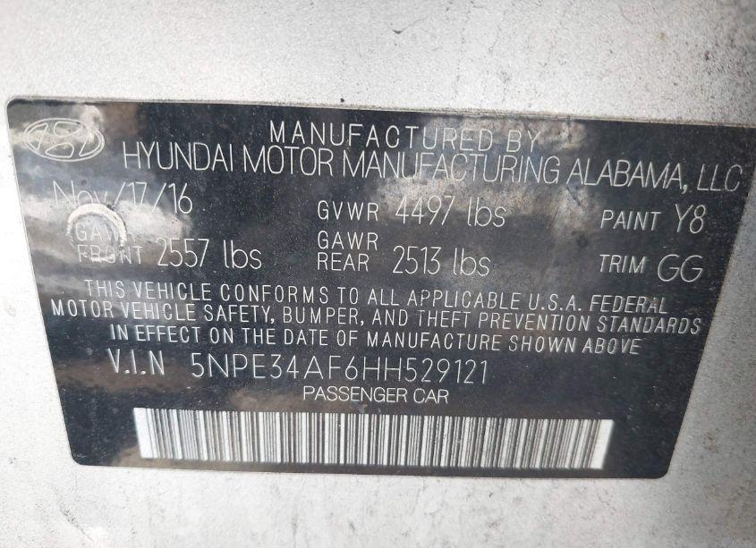 Photo 9 of 2017 Hyundai Sonata SPORT (VIN 5NPE34AF6HH529121)