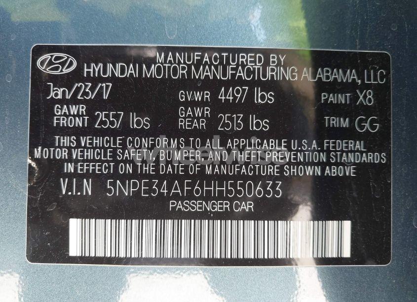 Photo 9 of 2017 Hyundai Sonata SPORT (VIN 5NPE34AF6HH550633)