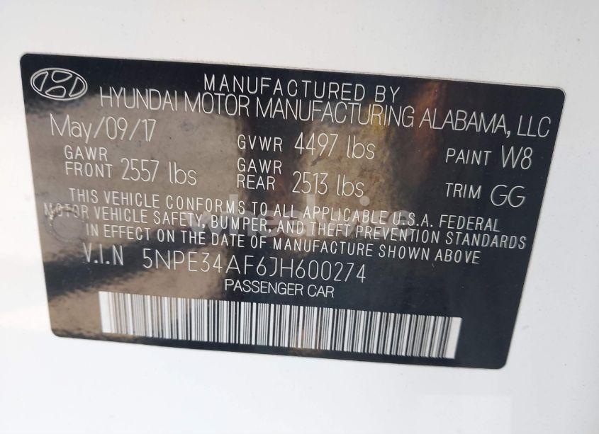 Photo 9 of 2018 Hyundai Sonata SEL (VIN 5NPE34AF6JH600274)