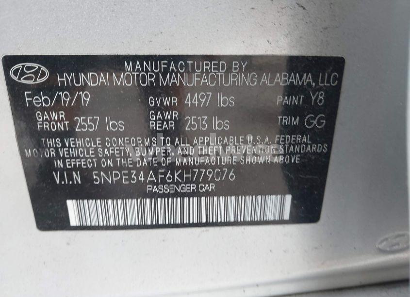 Photo 9 of 2019 Hyundai Sonata SEL (VIN 5NPE34AF6KH779076)