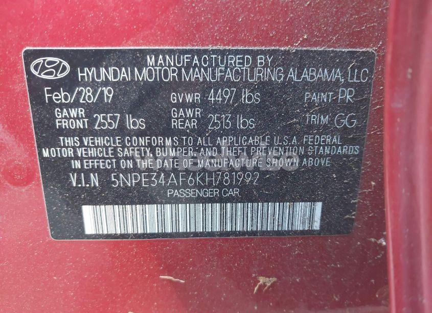 Photo 9 of 2019 Hyundai Sonata SEL (VIN 5NPE34AF6KH781992)