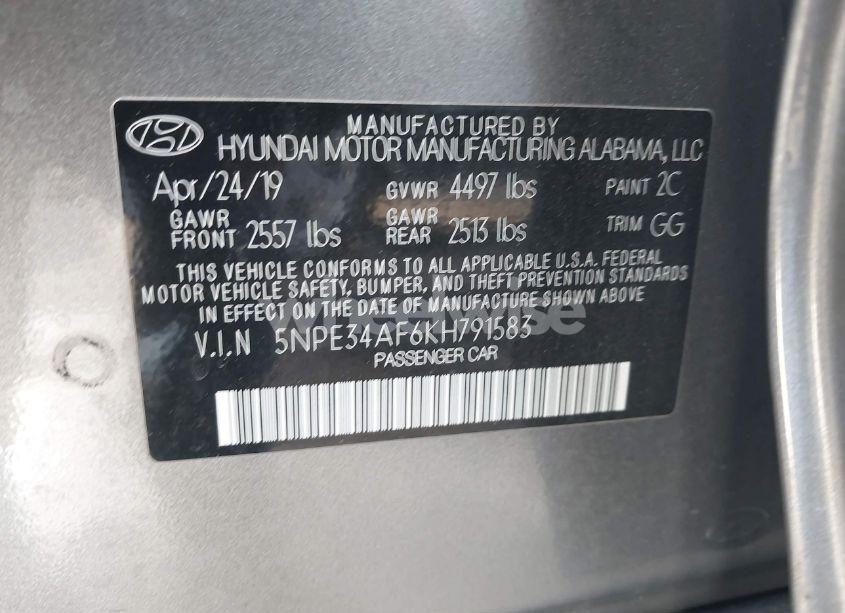 Photo 9 of 2019 Hyundai Sonata SEL (VIN 5NPE34AF6KH791583)