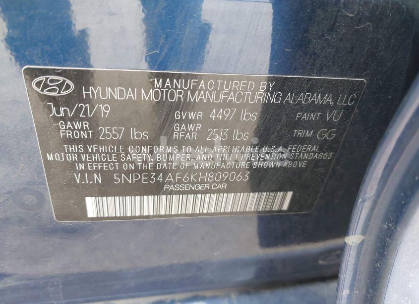 Photo 9 of 2019 Hyundai Sonata SEL (VIN 5NPE34AF6KH809063)