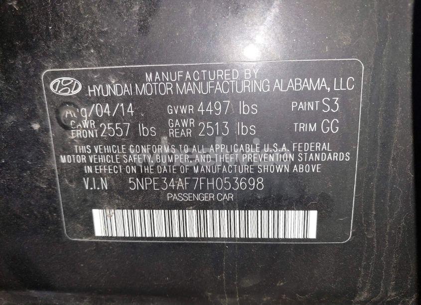 Photo 9 of 2015 Hyundai Sonata LIMITED (VIN 5NPE34AF7FH053698)