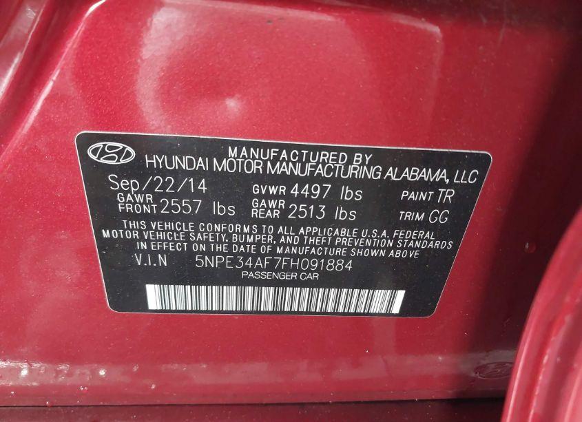 Photo 9 of 2015 Hyundai Sonata SPORT (VIN 5NPE34AF7FH091884)