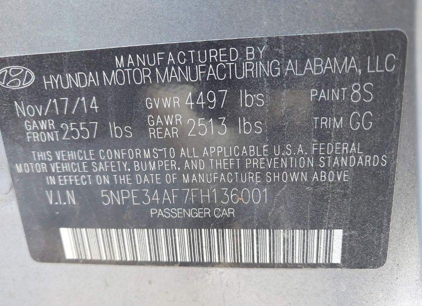 Photo 9 of 2015 Hyundai Sonata LIMITED (VIN 5NPE34AF7FH136001)