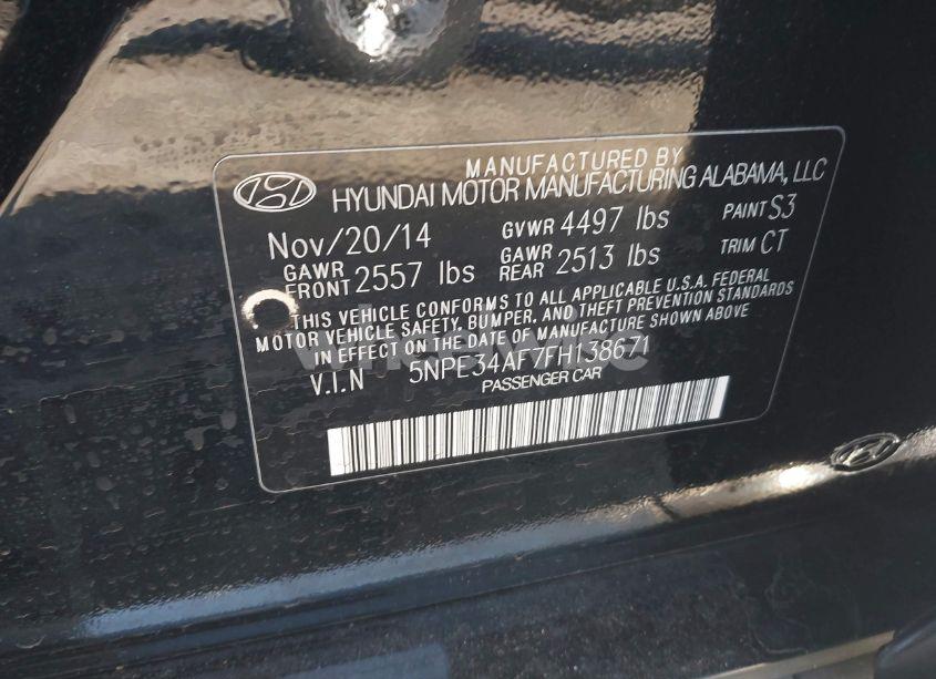 Photo 9 of 2015 Hyundai Sonata LIMITED (VIN 5NPE34AF7FH138671)