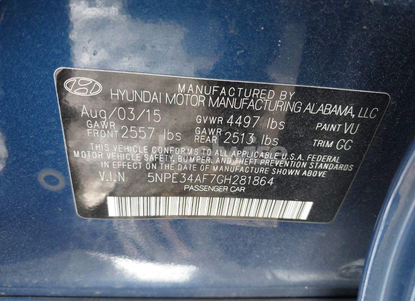 Photo 9 of 2016 Hyundai Sonata LIMITED (VIN 5NPE34AF7GH281864)