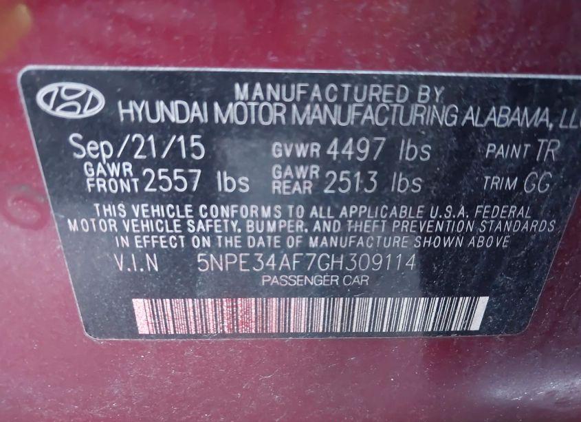 Photo 9 of 2016 Hyundai Sonata SPORT (VIN 5NPE34AF7GH309114)