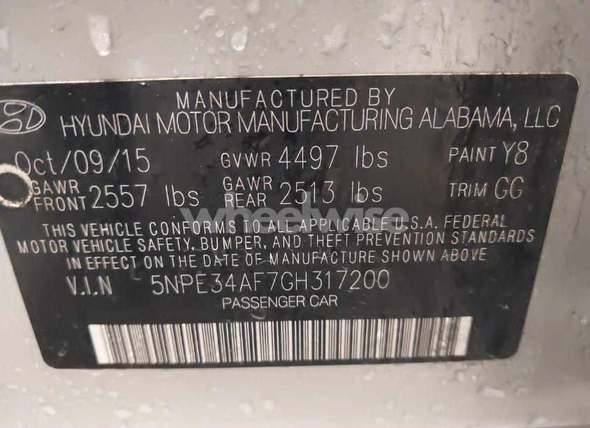 Photo 9 of 2016 Hyundai Sonata LIMITED (VIN 5NPE34AF7GH317200)