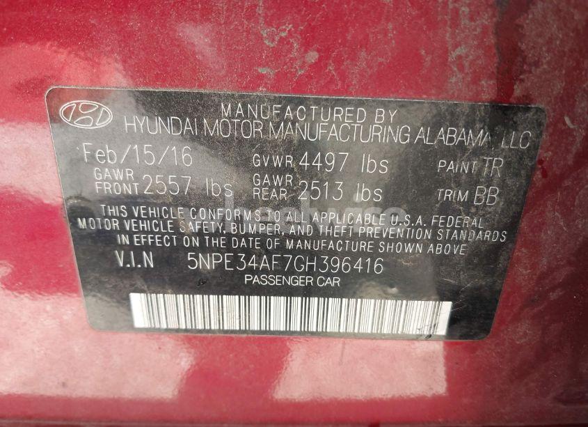 Photo 9 of 2016 Hyundai Sonata SPORT (VIN 5NPE34AF7GH396416)