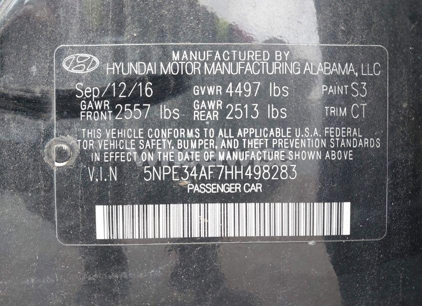 Photo 9 of 2017 Hyundai Sonata SPORT (VIN 5NPE34AF7HH498283)