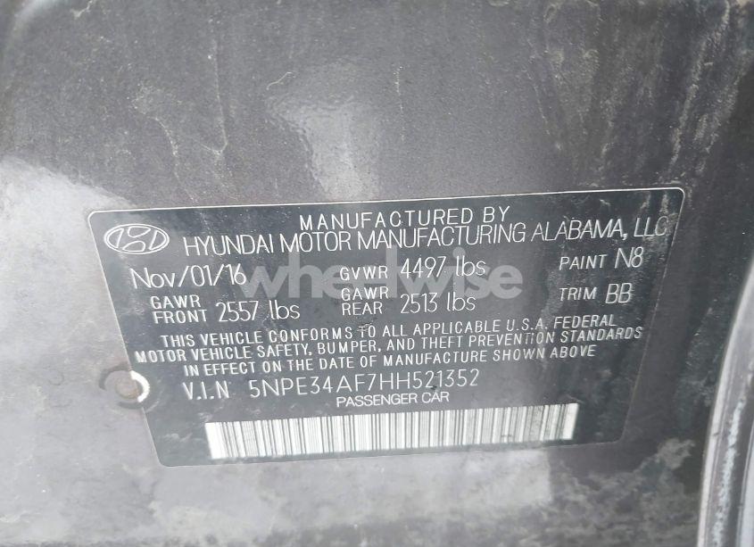 Photo 9 of 2017 Hyundai Sonata SPORT (VIN 5NPE34AF7HH521352)