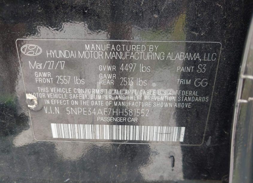 Photo 9 of 2017 Hyundai Sonata SPORT (VIN 5NPE34AF7HH581552)