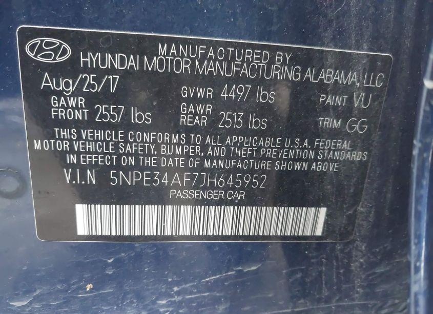 Photo 9 of 2018 Hyundai Sonata LIMITED (VIN 5NPE34AF7JH645952)