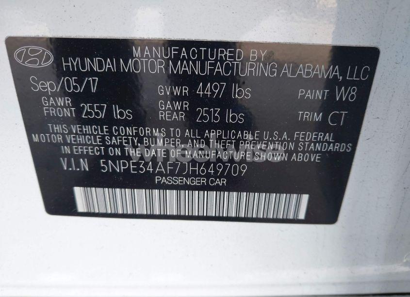 Photo 9 of 2018 Hyundai Sonata SPORT (VIN 5NPE34AF7JH649709)