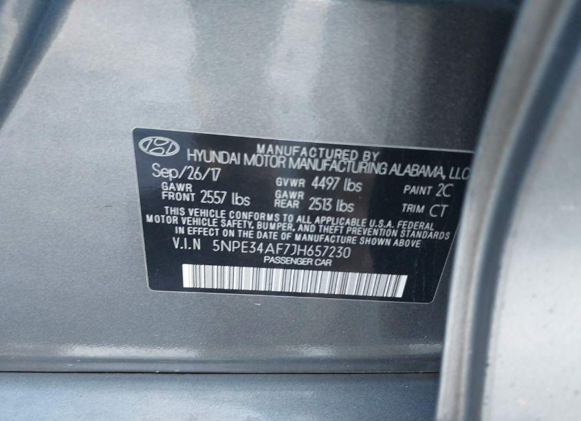 Photo 9 of 2018 Hyundai Sonata SPORT (VIN 5NPE34AF7JH657230)