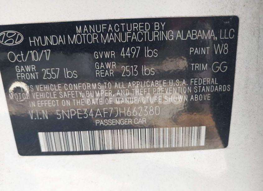 Photo 9 of 2018 Hyundai Sonata SEL (VIN 5NPE34AF7JH662380)