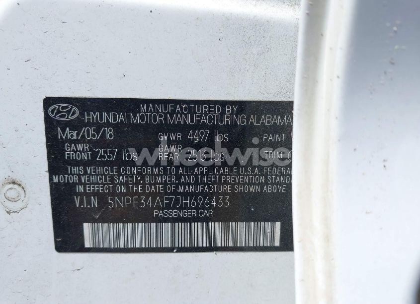 Photo 9 of 2018 Hyundai Sonata SPORT (VIN 5NPE34AF7JH696433)