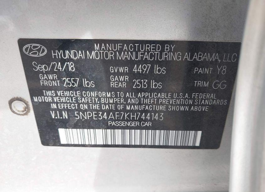 Photo 9 of 2019 Hyundai Sonata SEL (VIN 5NPE34AF7KH744143)