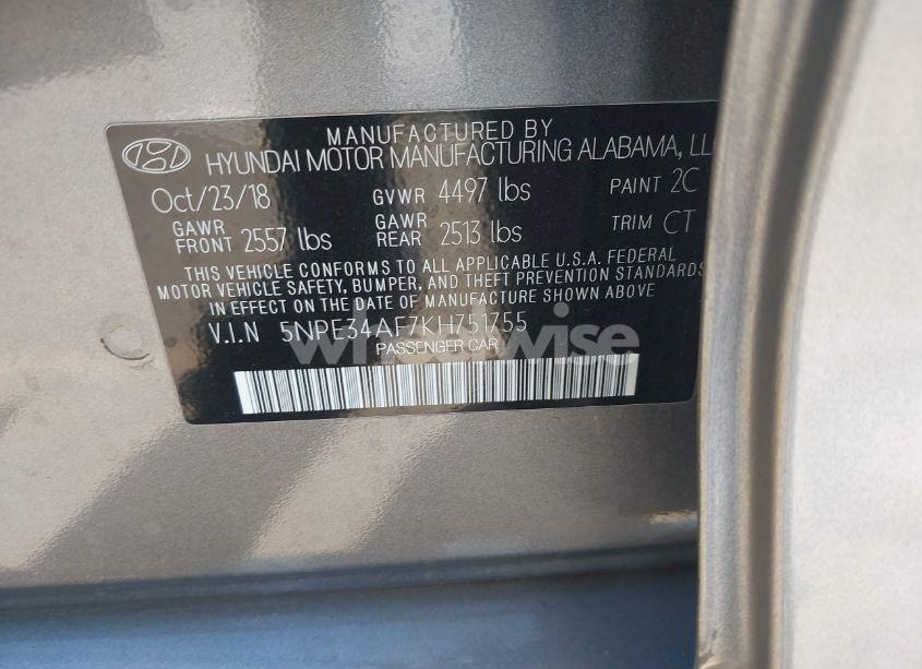 Photo 9 of 2019 Hyundai Sonata SEL (VIN 5NPE34AF7KH751755)