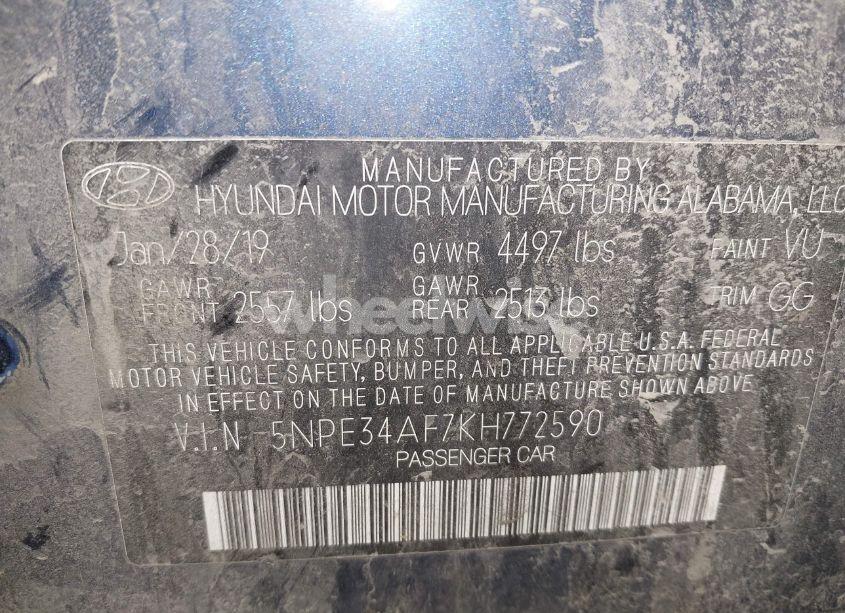 Photo 9 of 2019 Hyundai Sonata SEL (VIN 5NPE34AF7KH772590)
